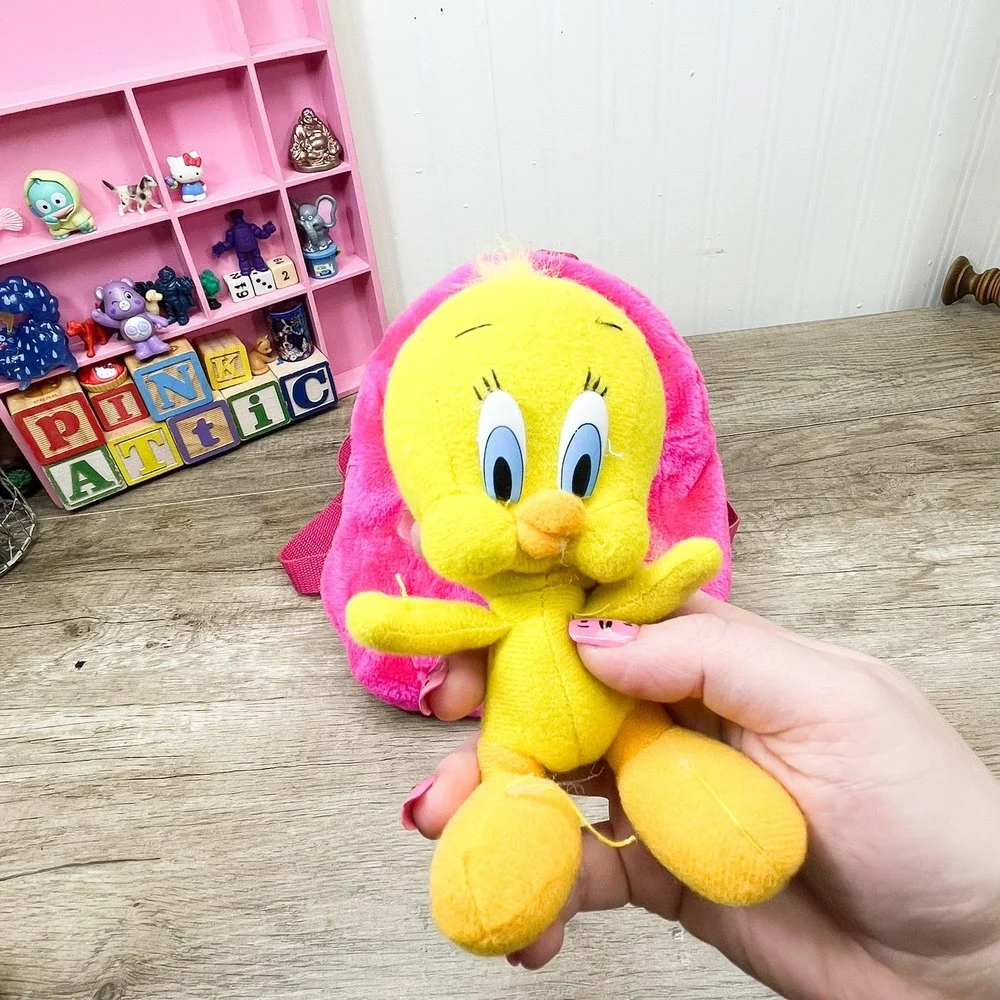 Looney Tunes Tweety Bird Pink Faux Fur Plush‎ Mini Backpack Jaclyn Inc Y2K Style